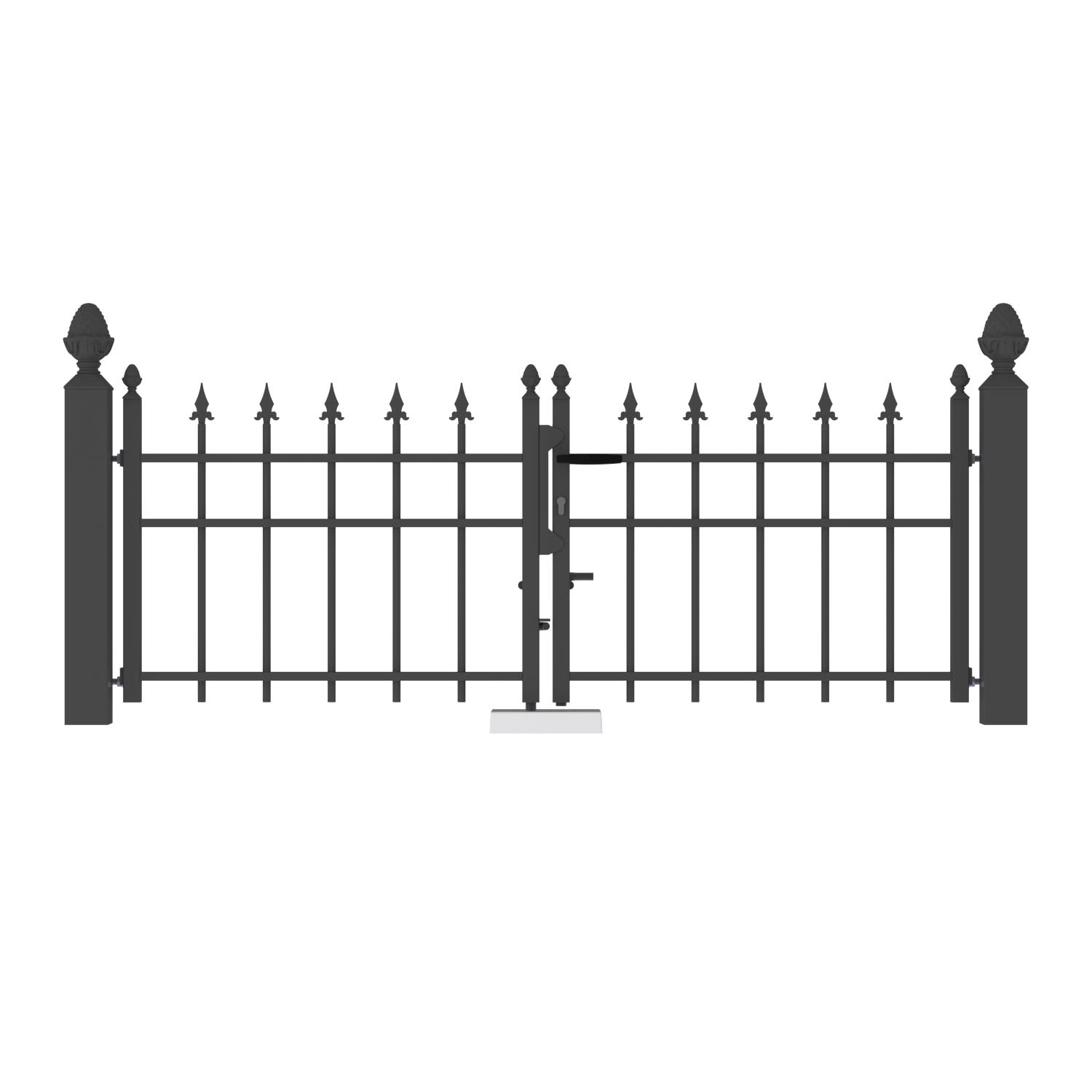 245R-Dubbele-poort-recht-enkele-spijl-ligger-punt-9443-met-dennenappel-op-paal